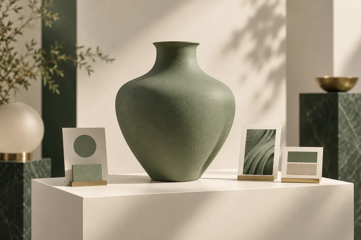 Minh họa 3D màu xanh sage về cách tối ưu trang sản phẩm thương mại điện tử để dễ hiểu và dễ mua